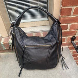 ORYANY Expandable Black Leather Fringe Hobo Bag Shoulder Purse  NEW